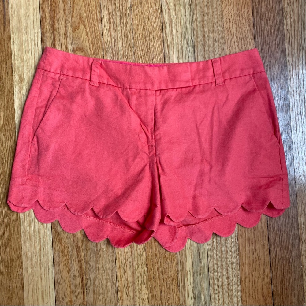J. Crew Size 6 Coral Scalloped Linen Short